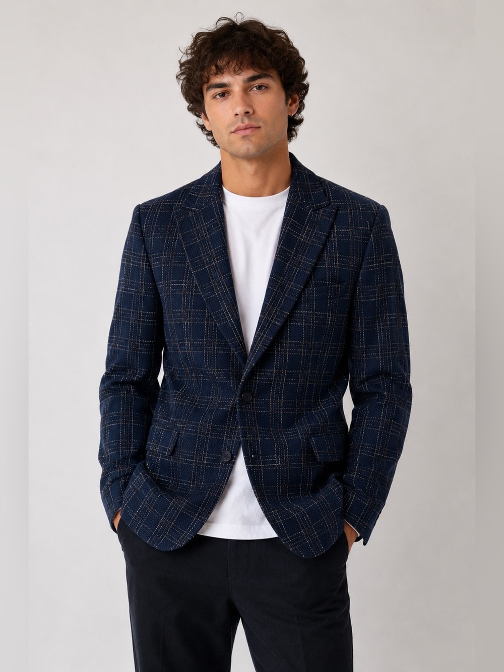 WSS Menswear Navy Plaid Cotton Blazer EU 52 US 42R Drop 6
